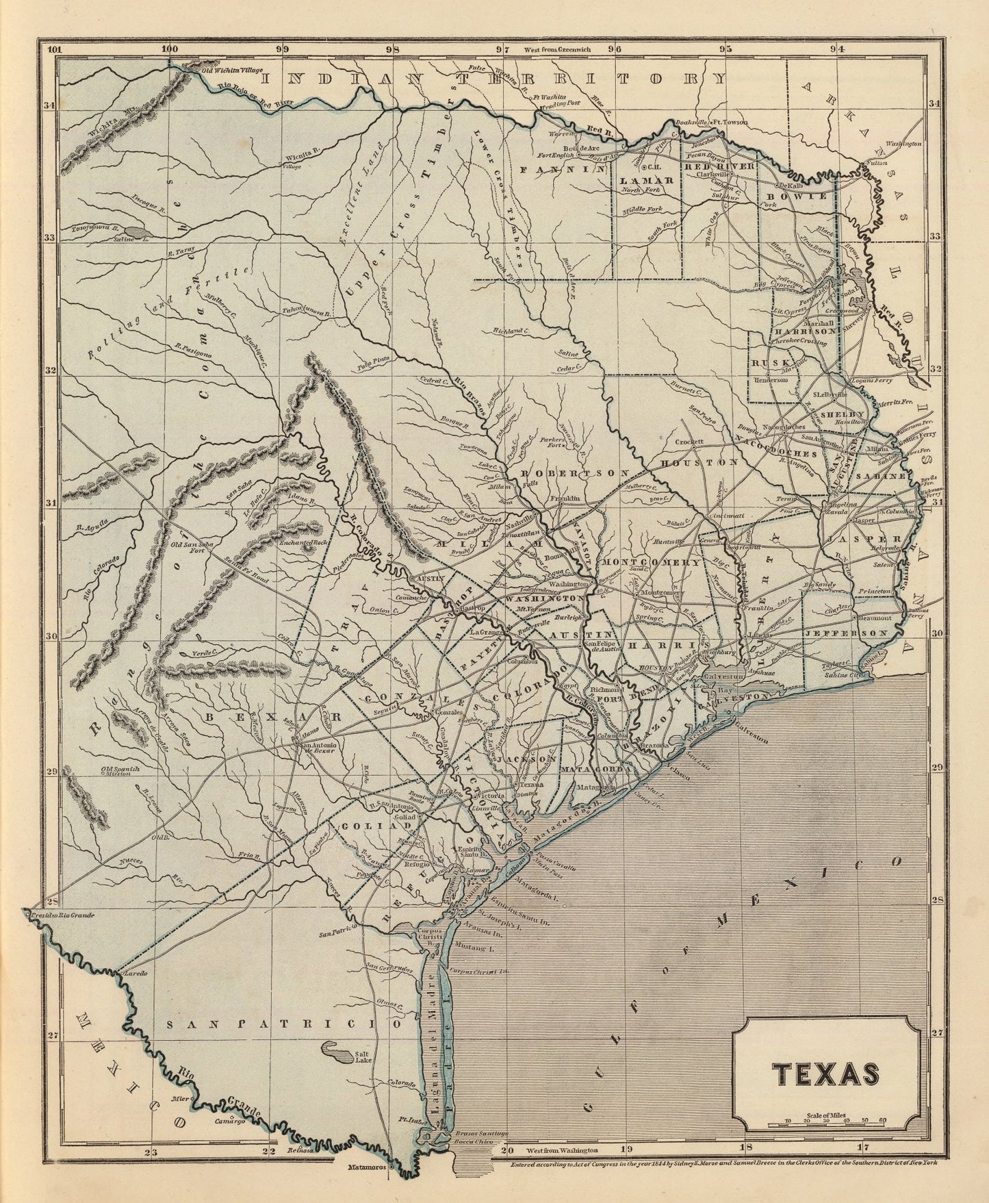 Vintage Map of Texas, 1842