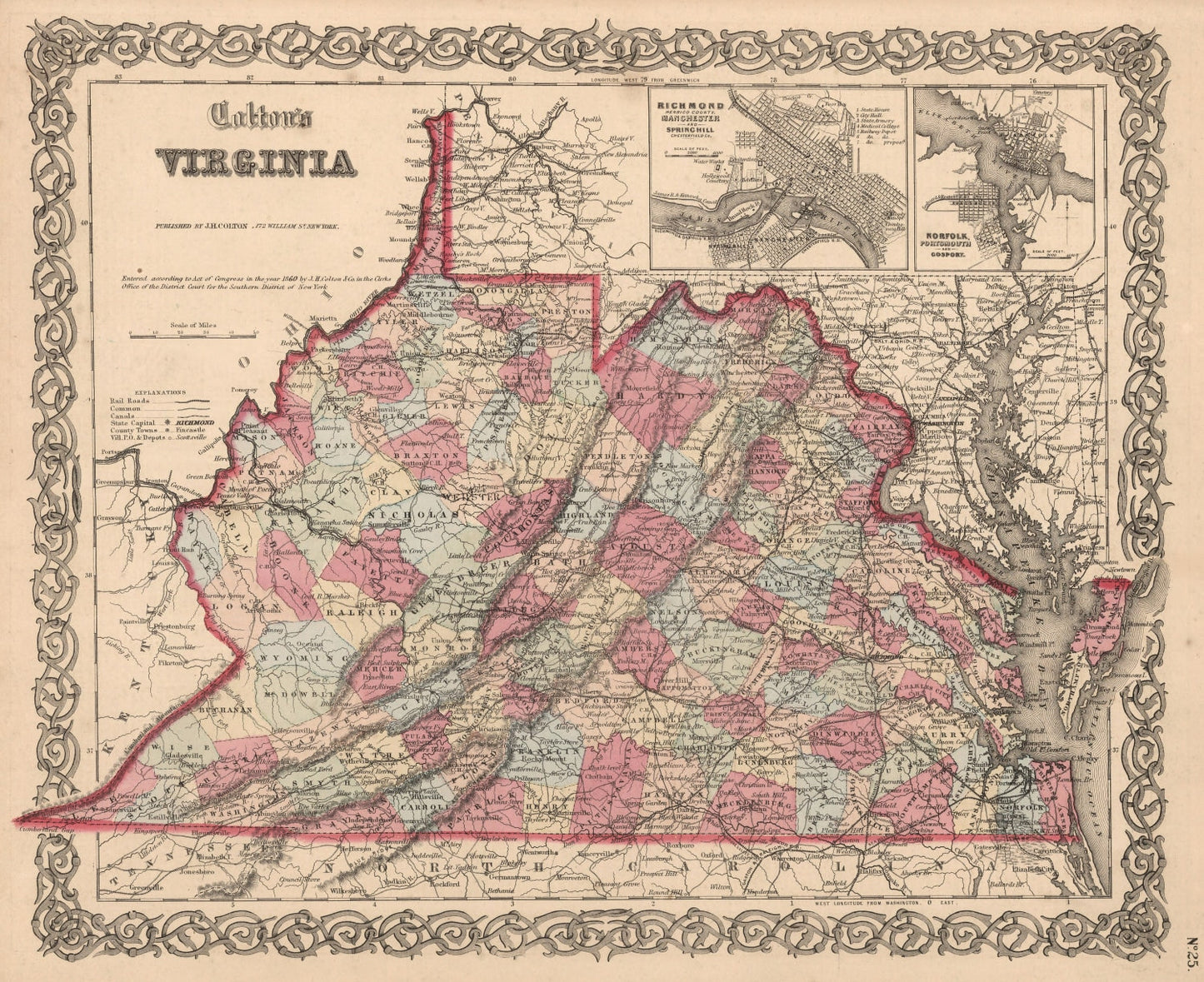 Vintage Map of Virginia, 1861