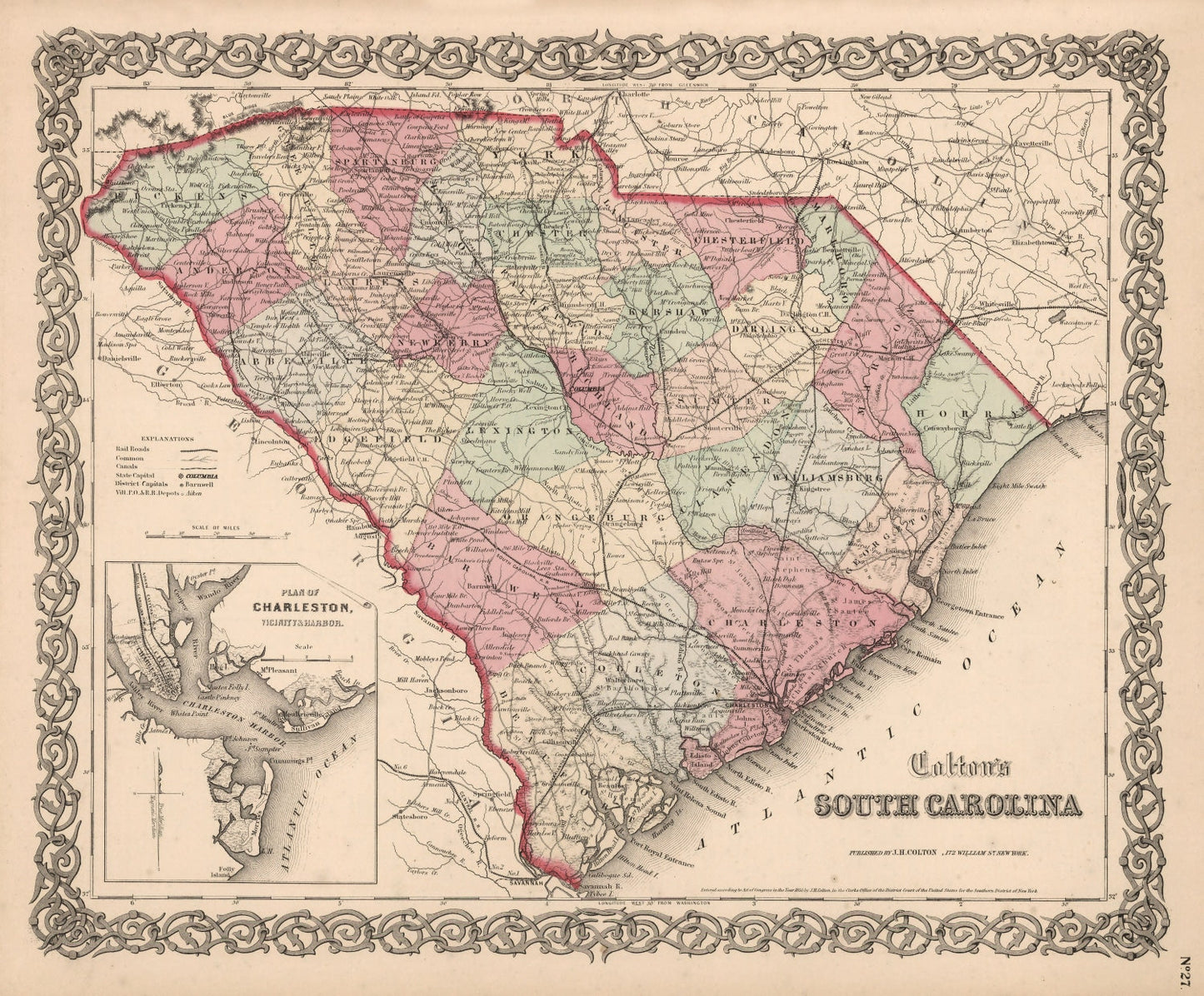 Vintage Map of South Carolina, 1861
