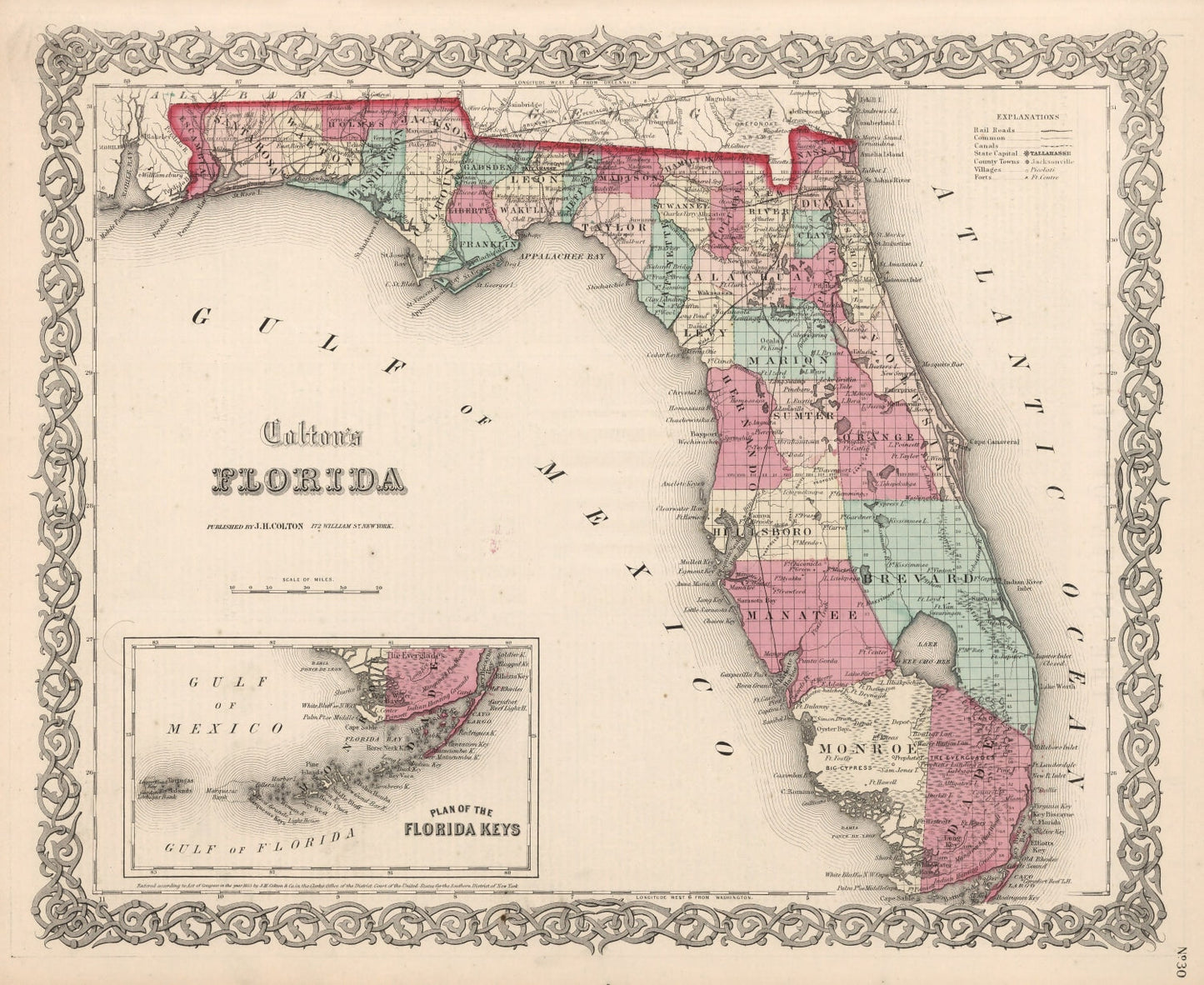 Vintage Map of Florida, 1861