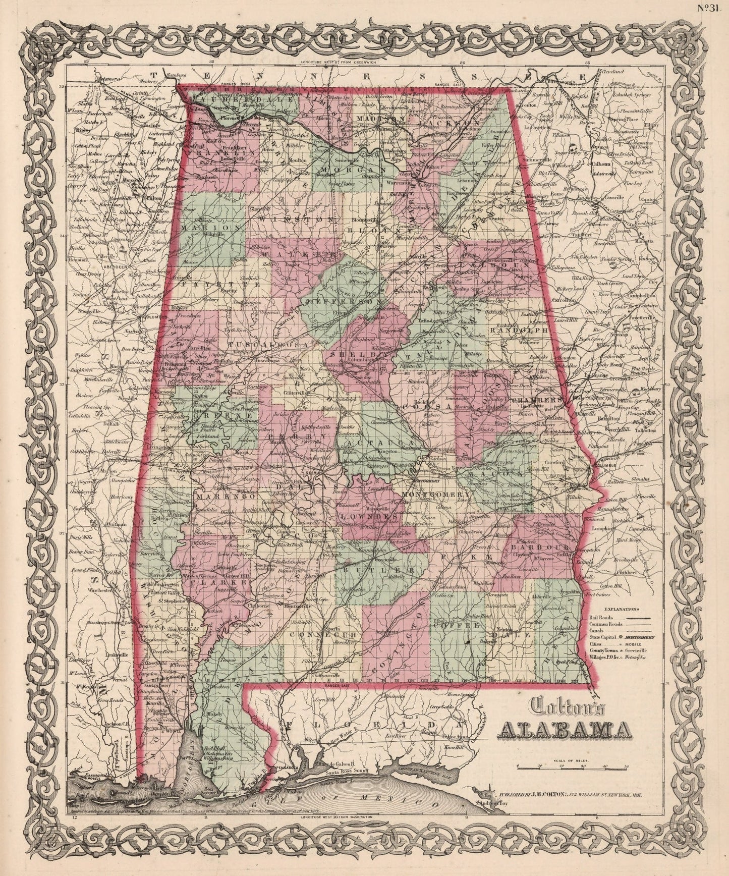 Vintage Map of Alabama, 1861