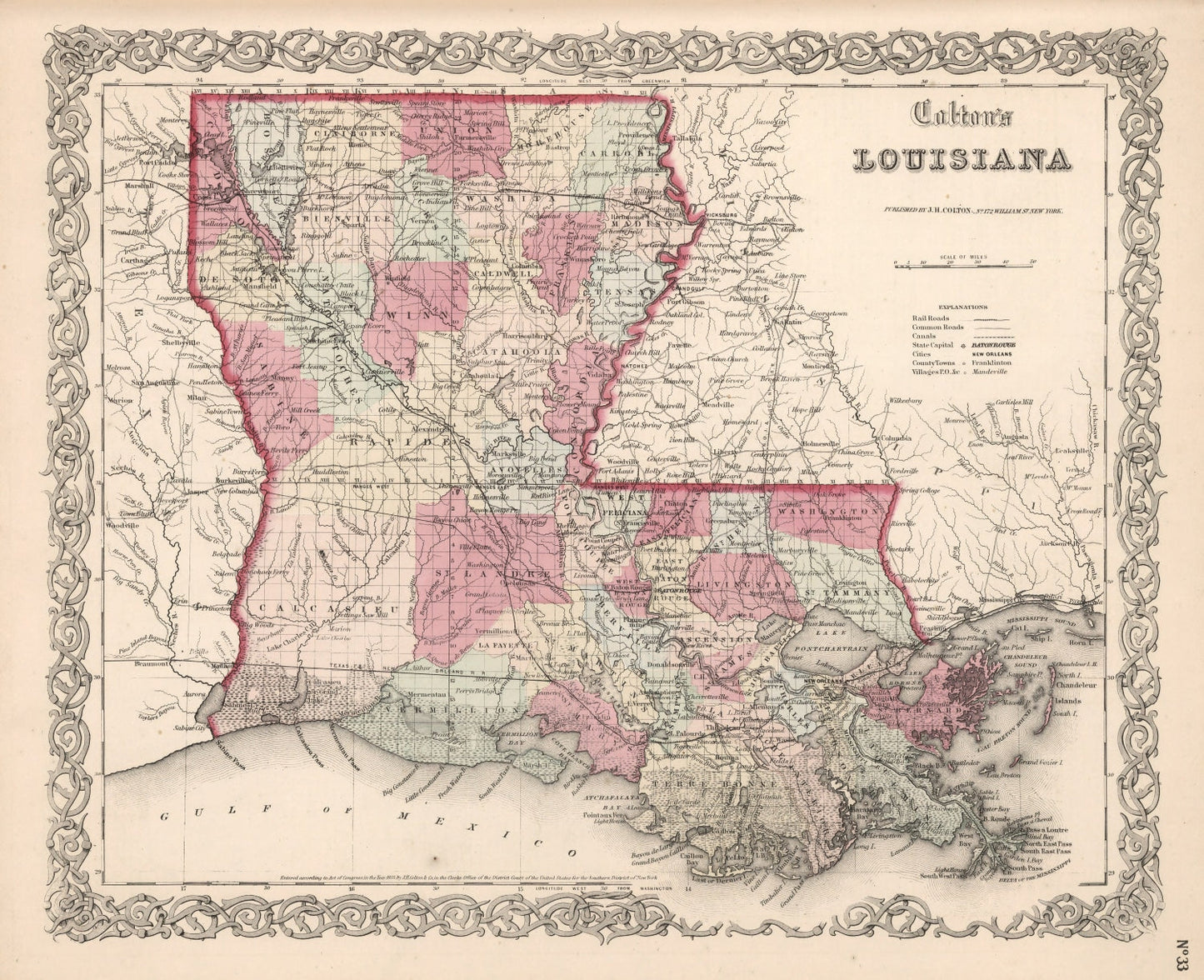 Vintage Map of Louisiana, 1861