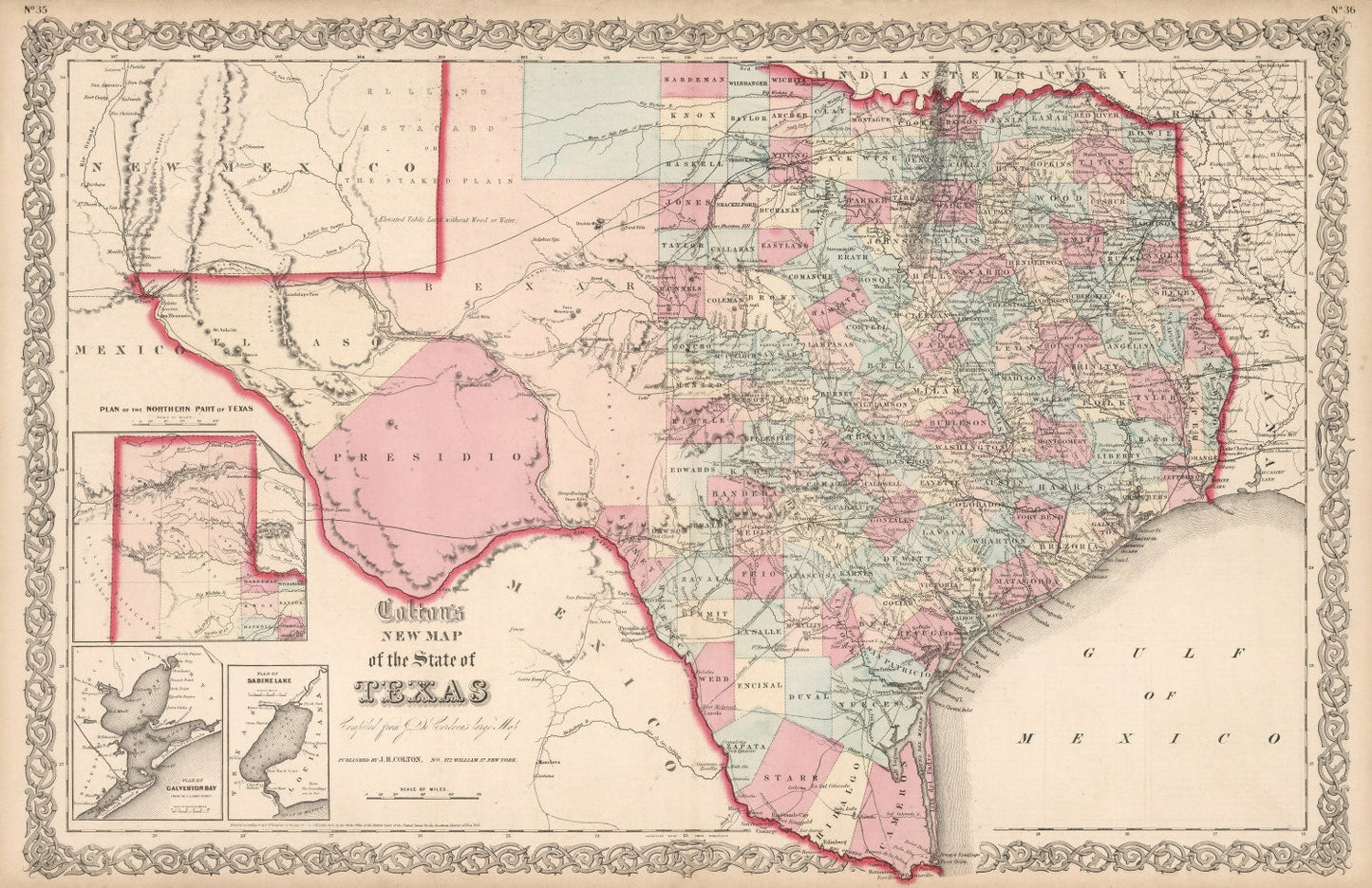 Vintage Map of Texas, 1861