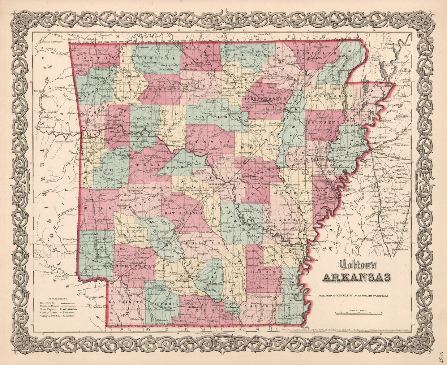 Vintage Map of Arkansas, 1861