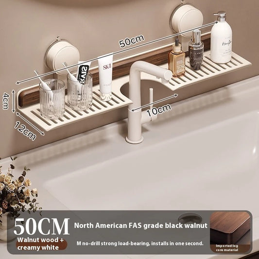 50 cm white bathroom sink organizer shelf with drain slots