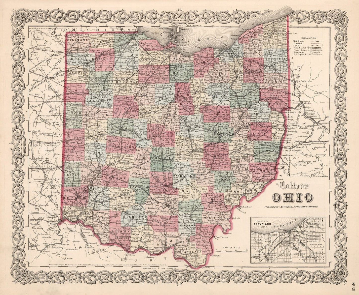 Vintage Map of Ohio, 1861