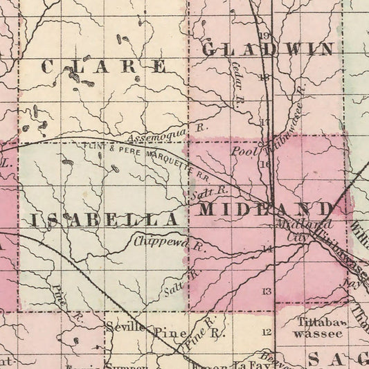 Vintage Map of Michigan, 1861