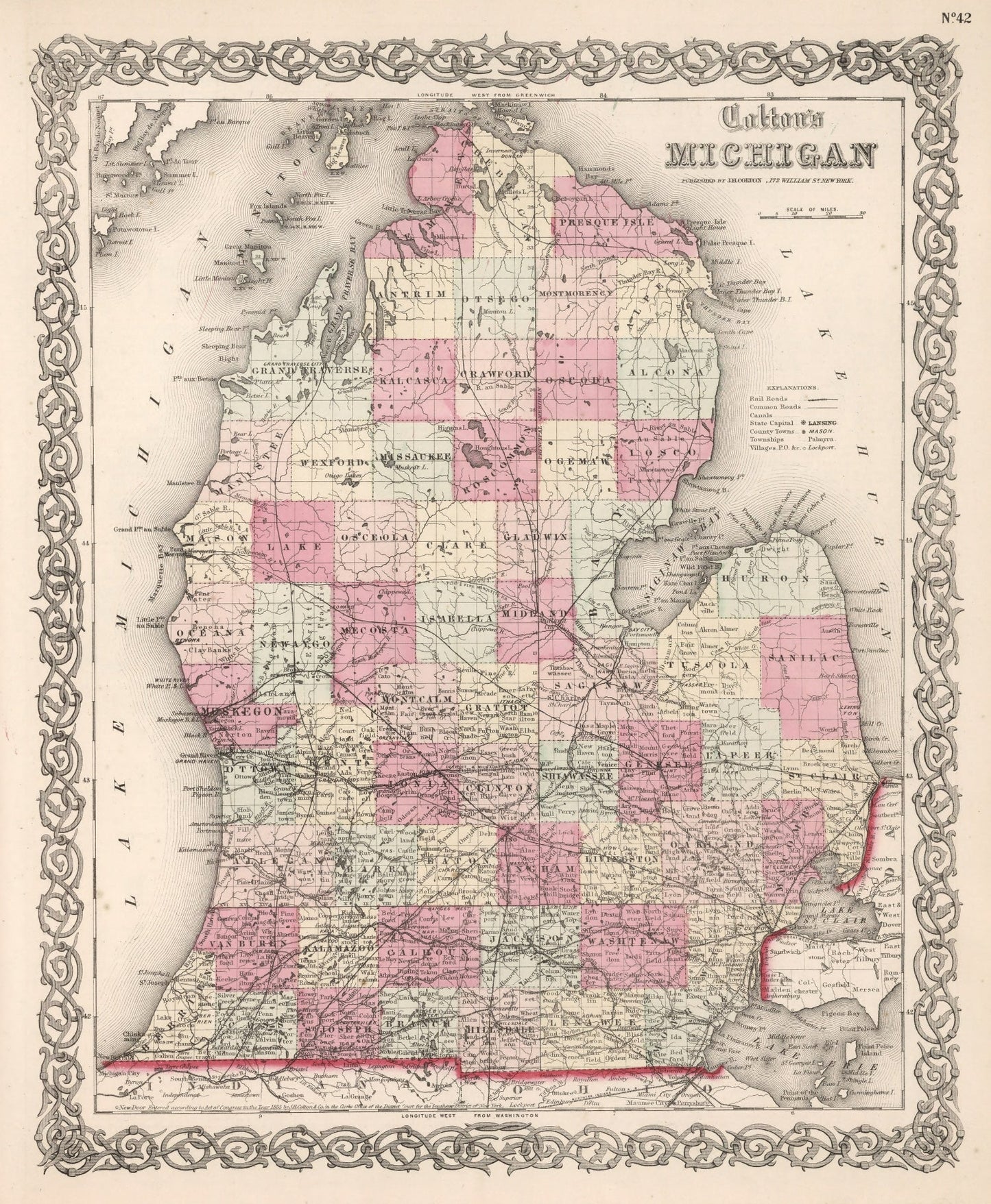 Vintage Map of Michigan, 1861