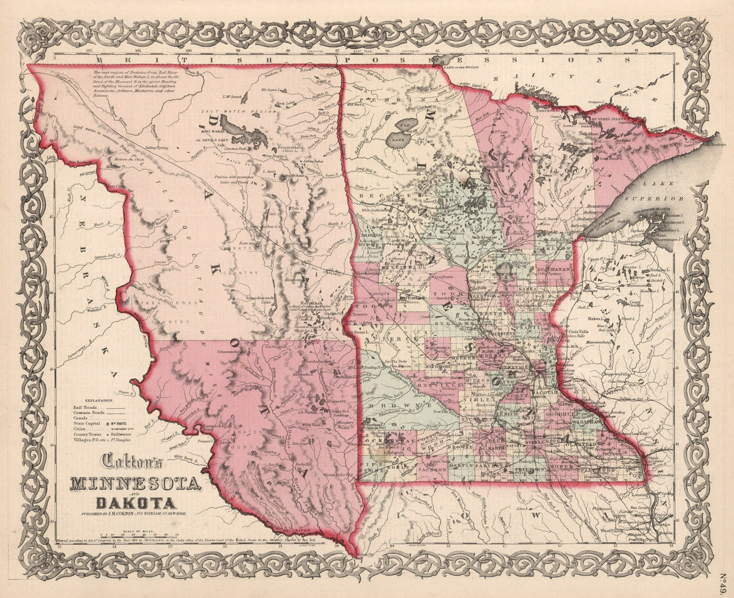 Vintage Map of Minnesota and Dakota, 1861