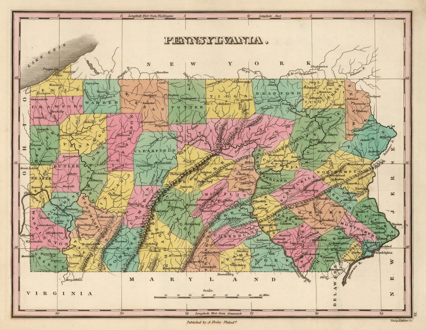 Vintage Map of Pennsylvania, 1824