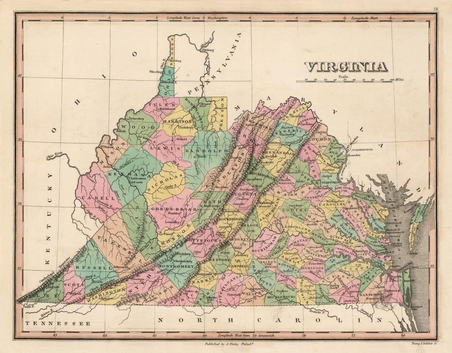 Vintage Map of Virginia, 1824