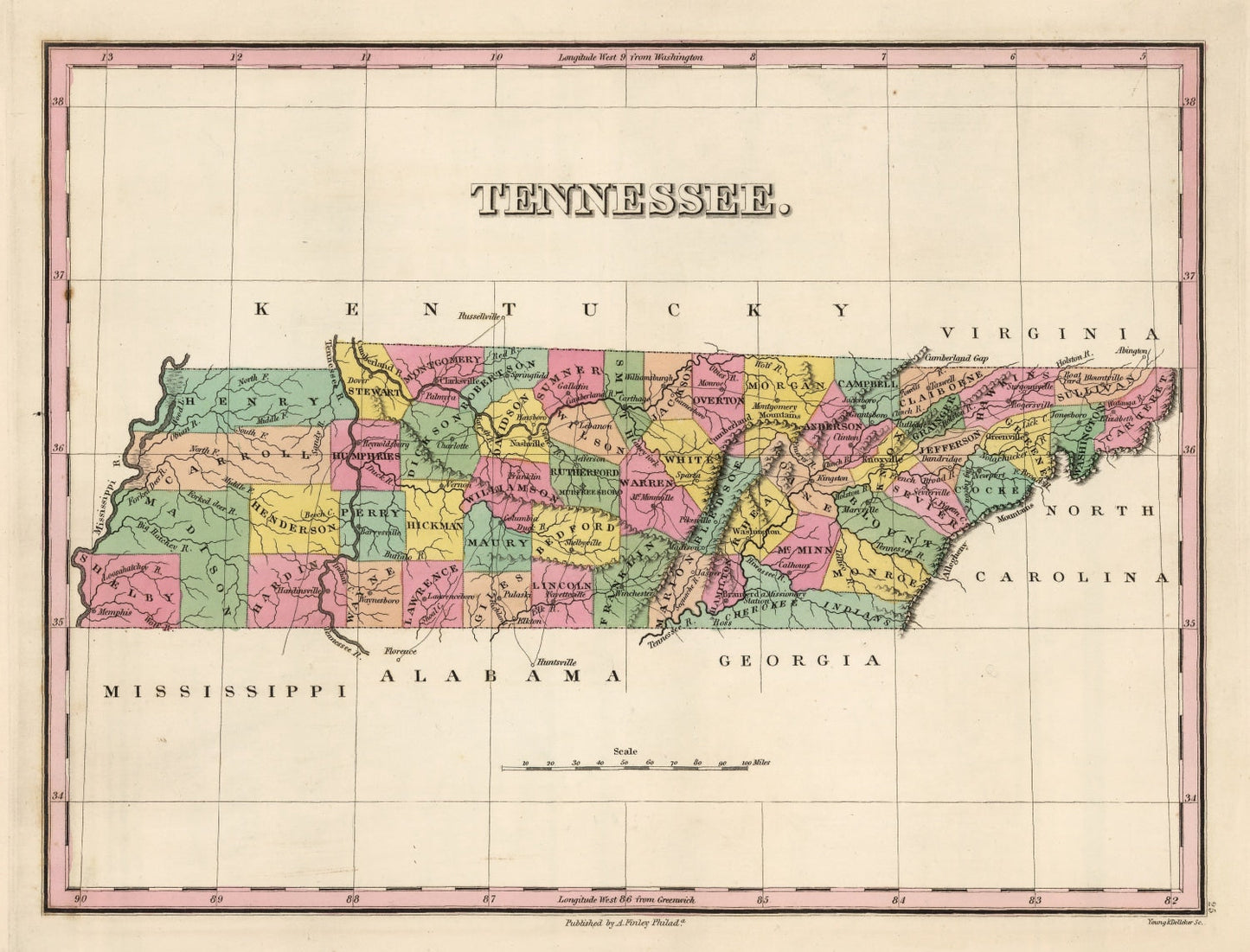 Vintage Map of Tennessee, 1824