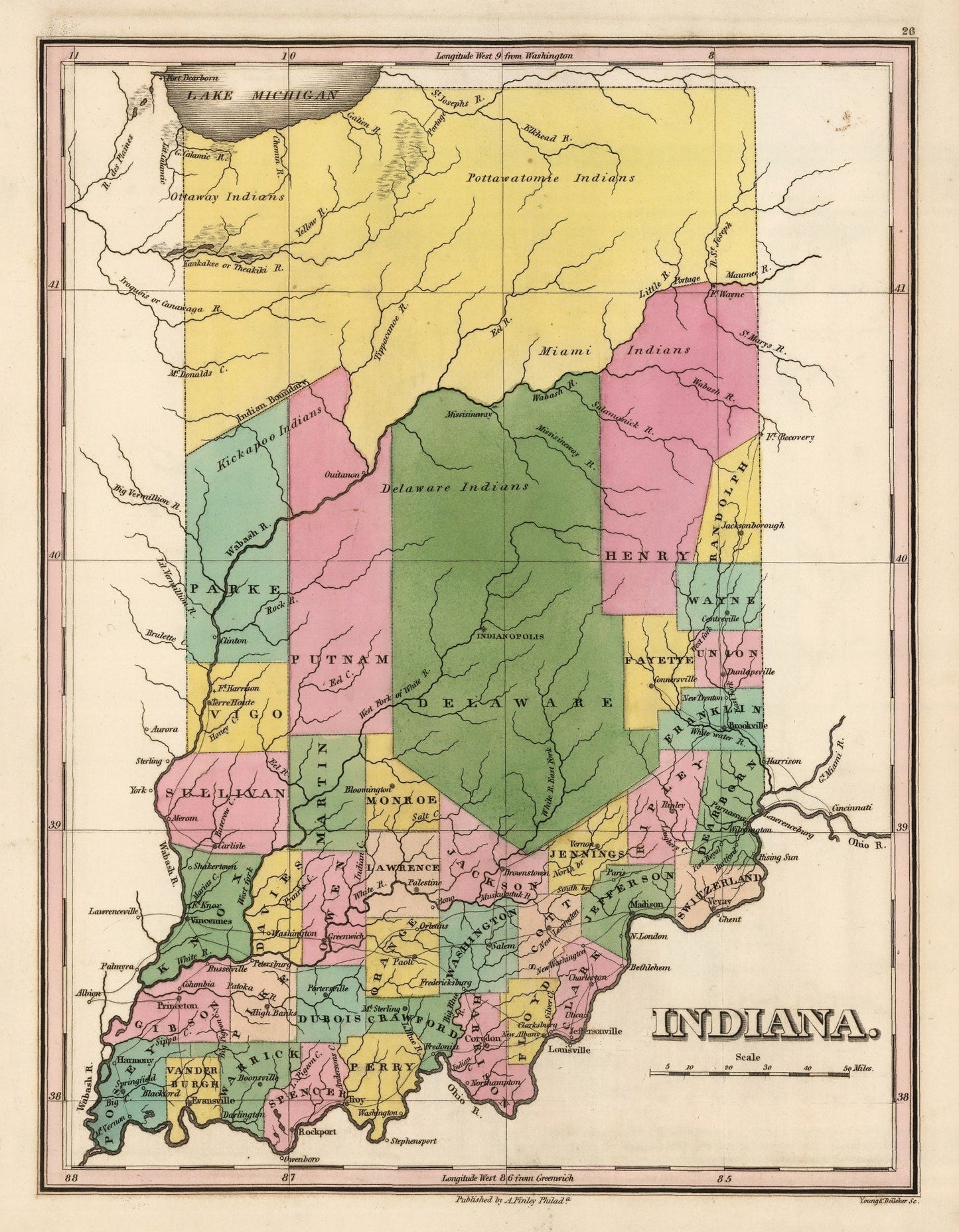Vintage Map of Indiana, 1824