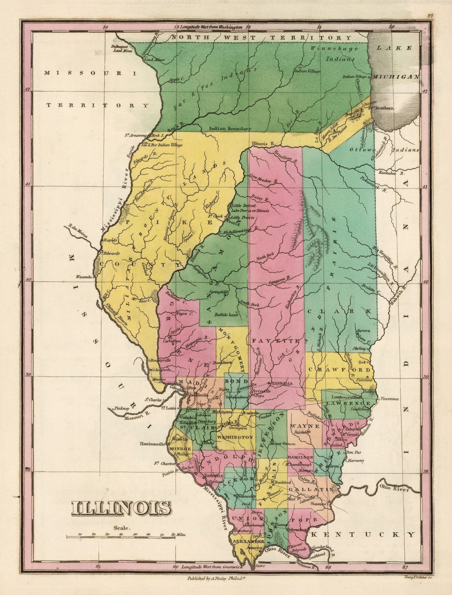 Vintage Map of Illinois, 1824
