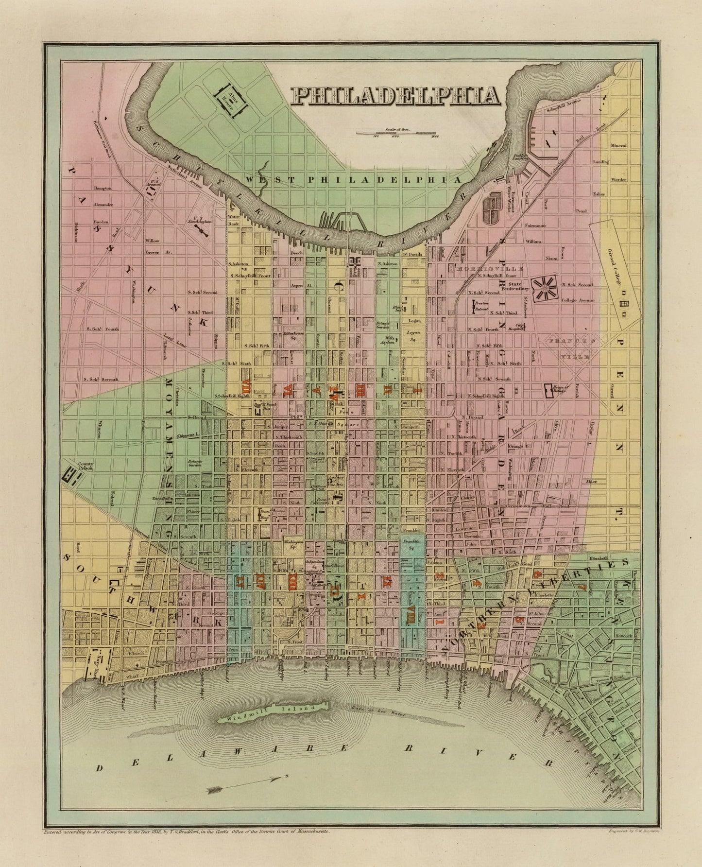 Vintage Map of Philadelphia, Pennsylvania, 1838