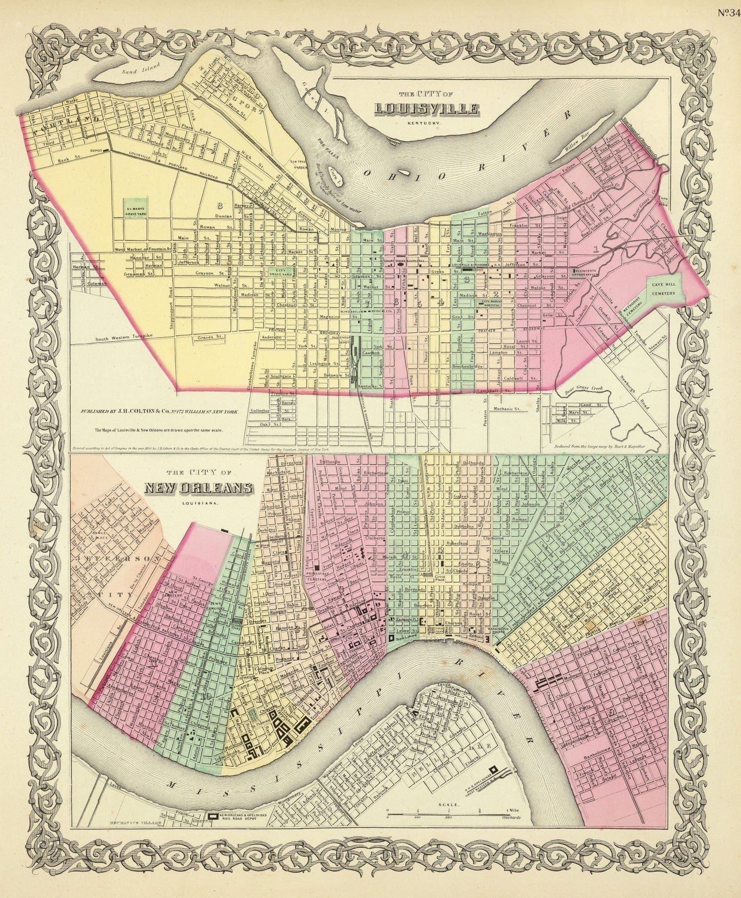 Vintage Map of Louisville, Kentucky, 1856