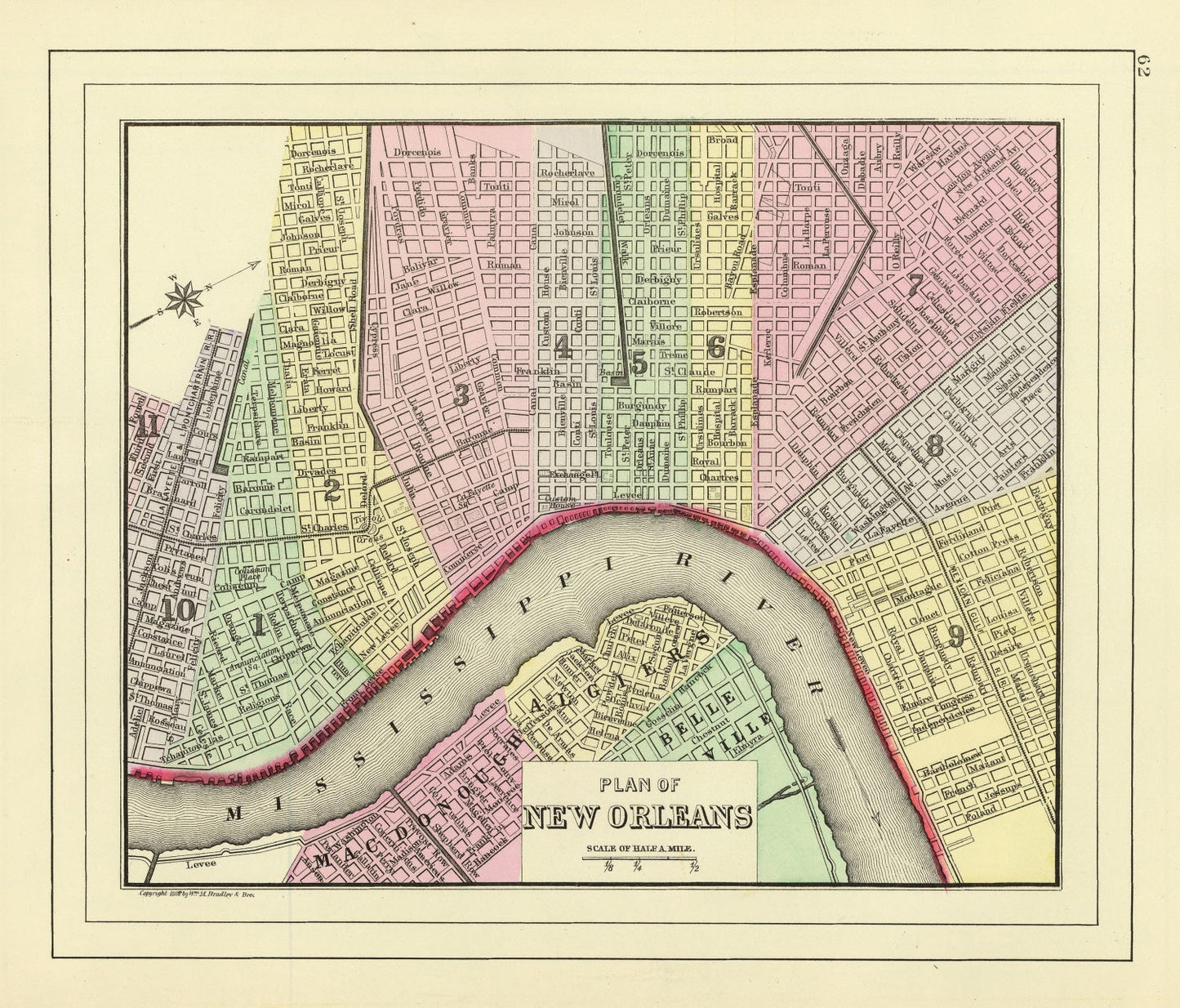 Vintage Map of New Orleans, Louisiana, 1890