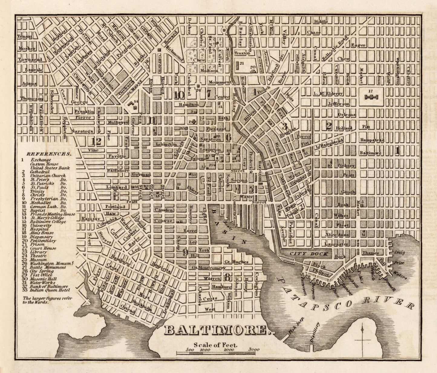 Vintage Map of Baltimore, Maryland, 1844