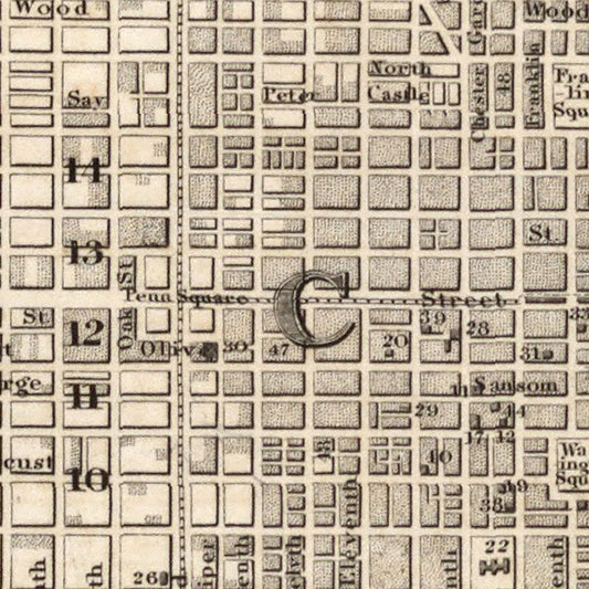 Vintage Map of Philadelphia, Pennsylvania, 1844