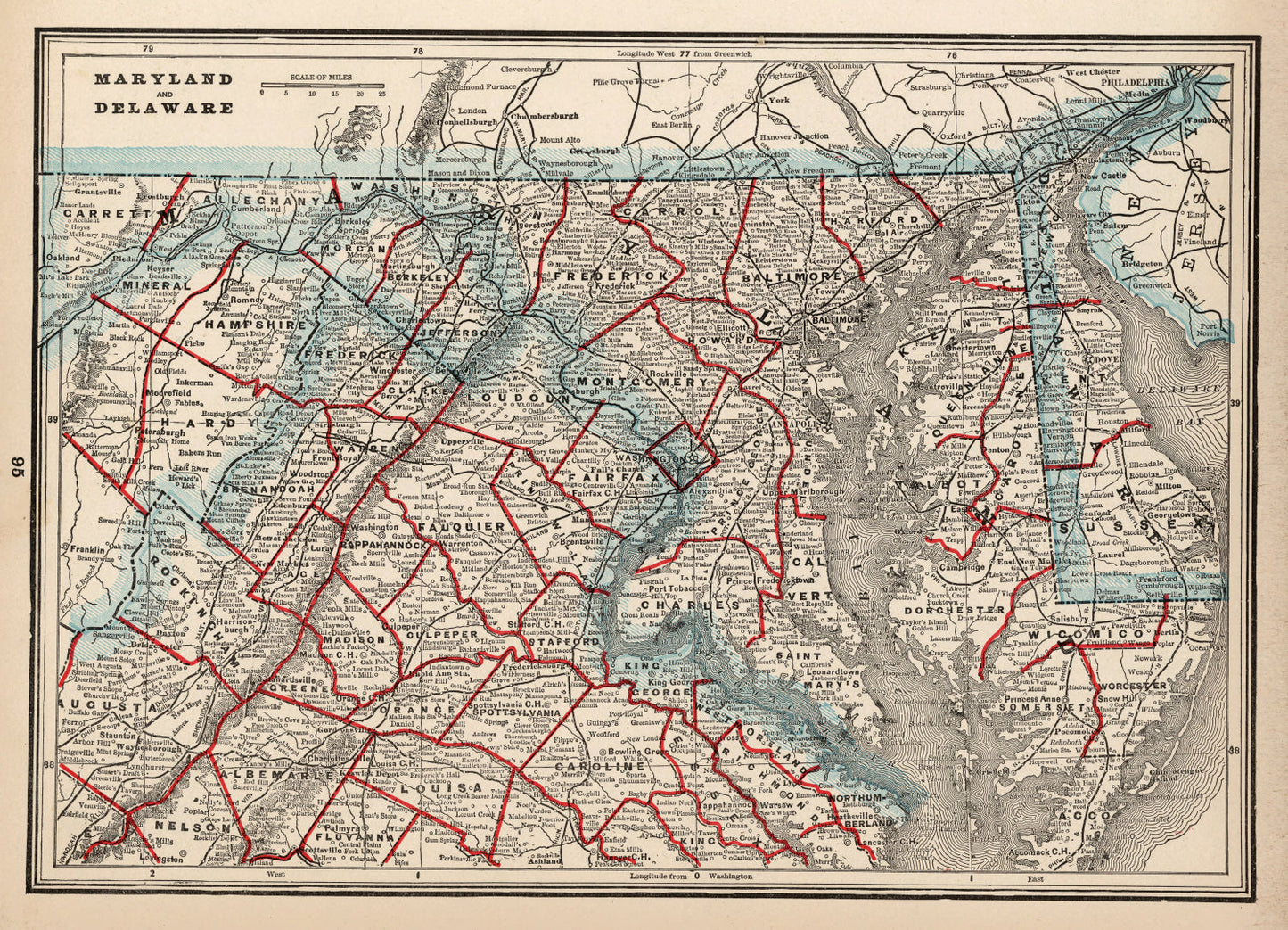 Vintage Map of Maryland & Delaware, 1893