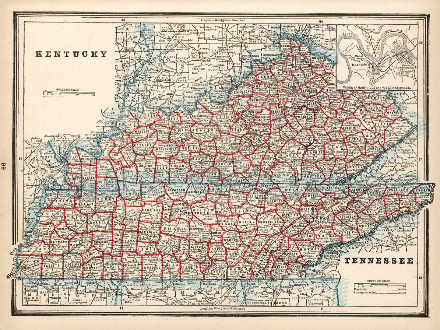 Vintage Map of Kentucky, 1893