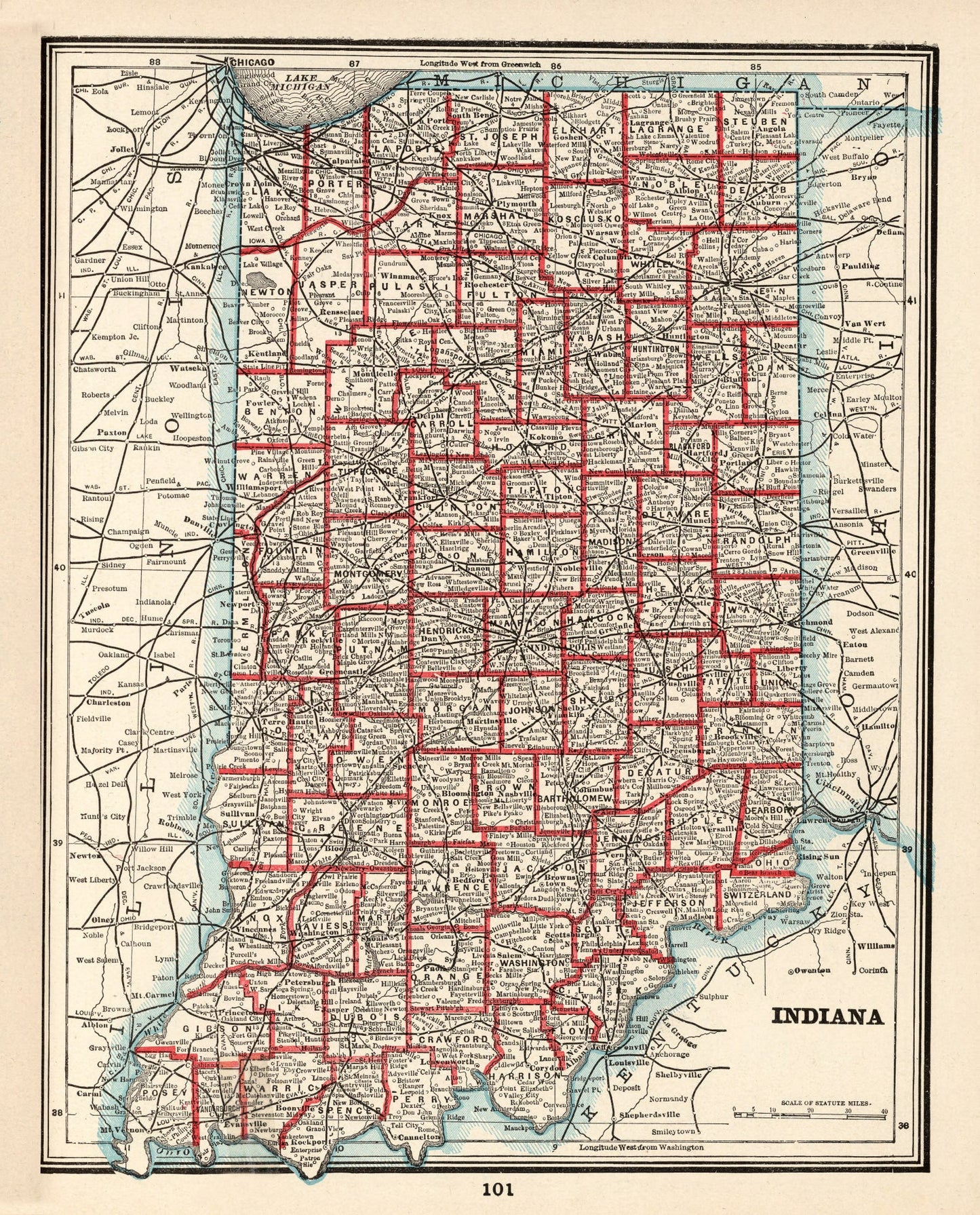 Vintage Map of Indiana, 1893