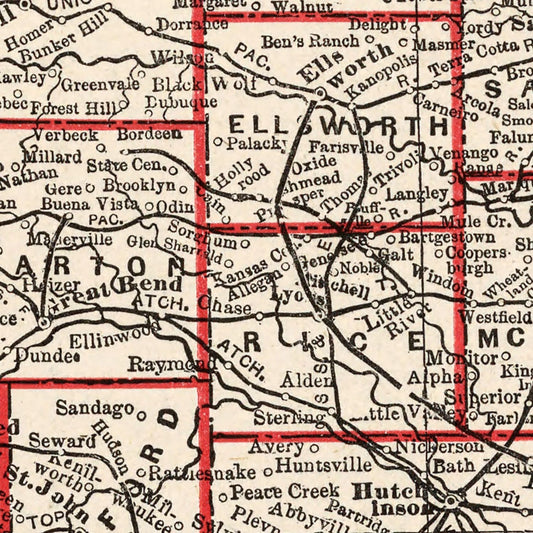 Vintage Map of Kansas, 1893