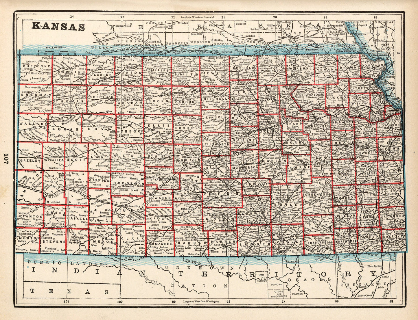 Vintage Map of Kansas, 1893