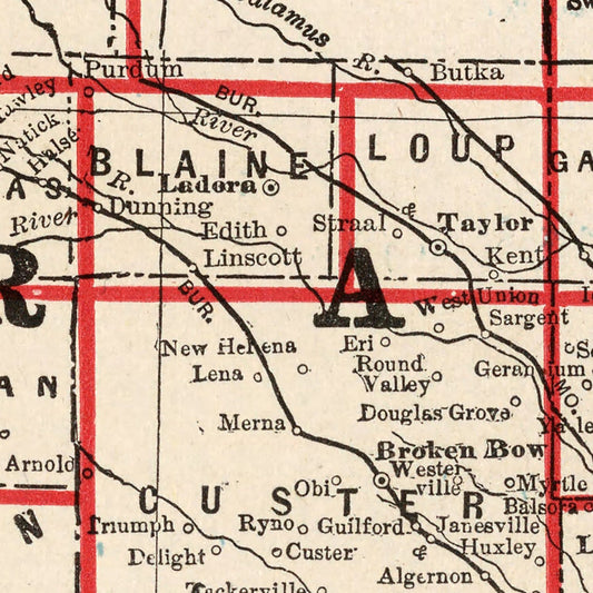 Vintage Map of Nebraska, 1893
