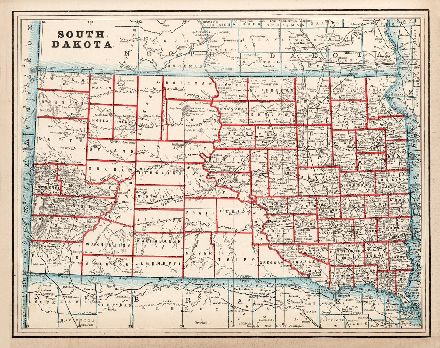 Vintage Map of South Dakota, 1893