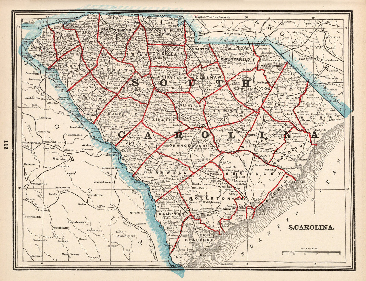 Vintage Map of South Carolina, 1893