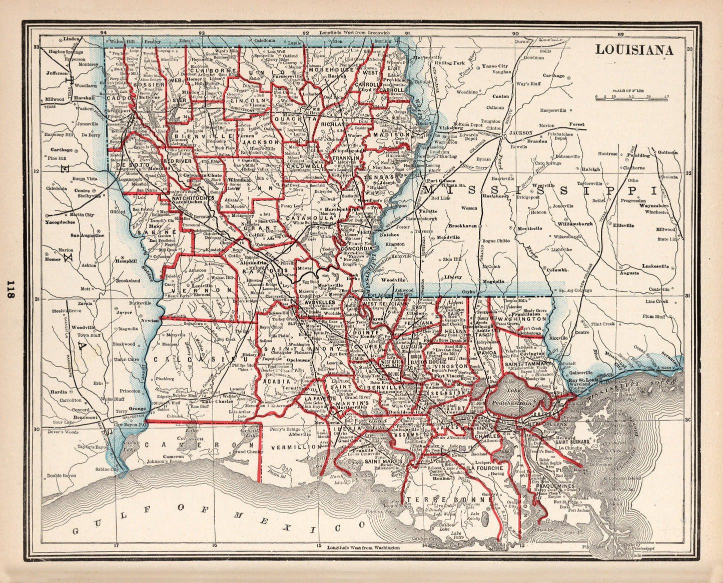 Vintage Map of Louisiana, 1893