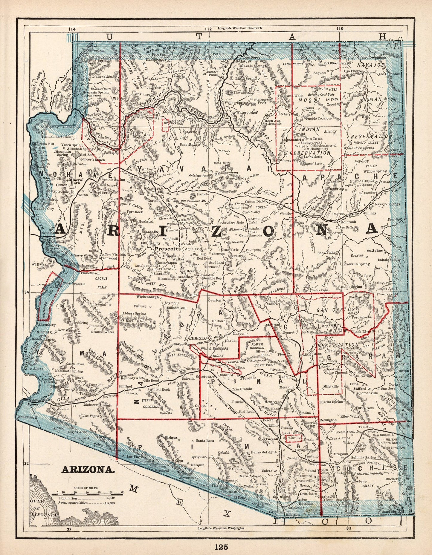 Vintage Map of Arizona, 1893