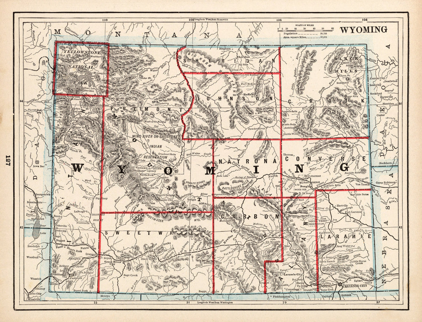 Vintage Map of Wyoming, 1893