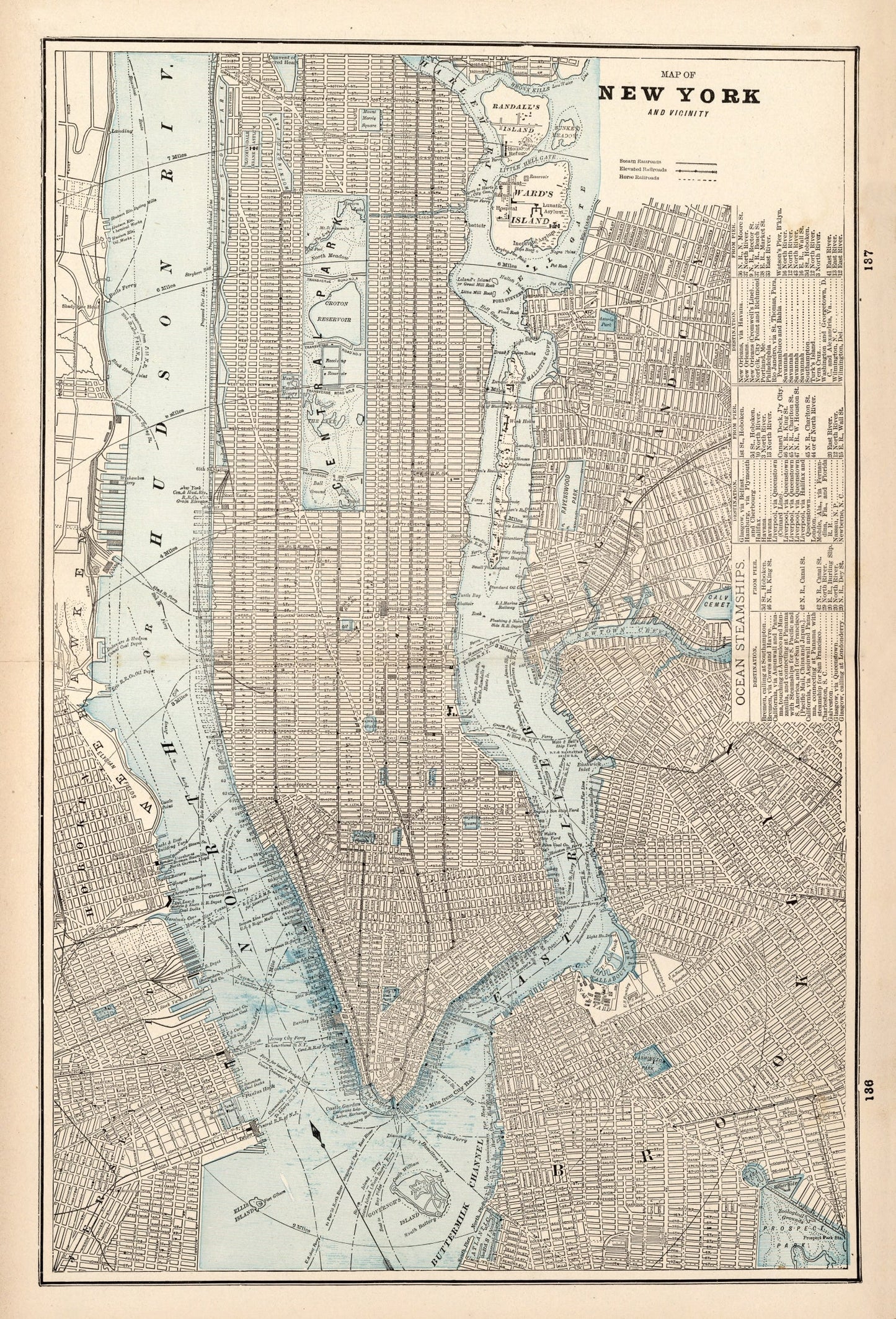 Vintage Map of New York City, New York, 1893