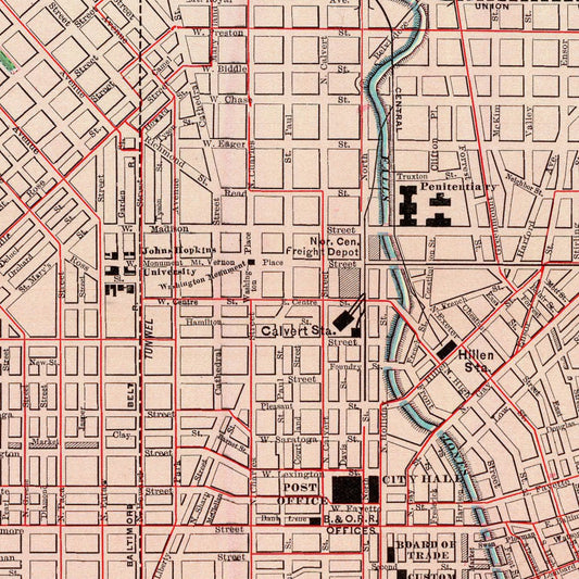 Vintage Map of Baltimore, Maryland, 1897 Wall Art