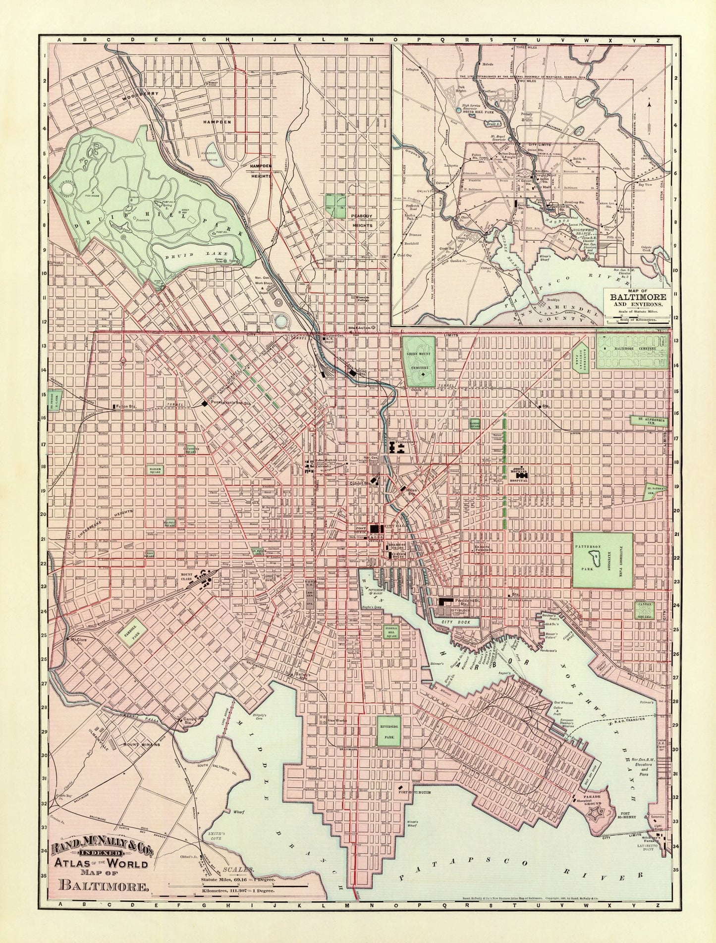 Vintage Map of Baltimore, Maryland, 1897 Wall Art