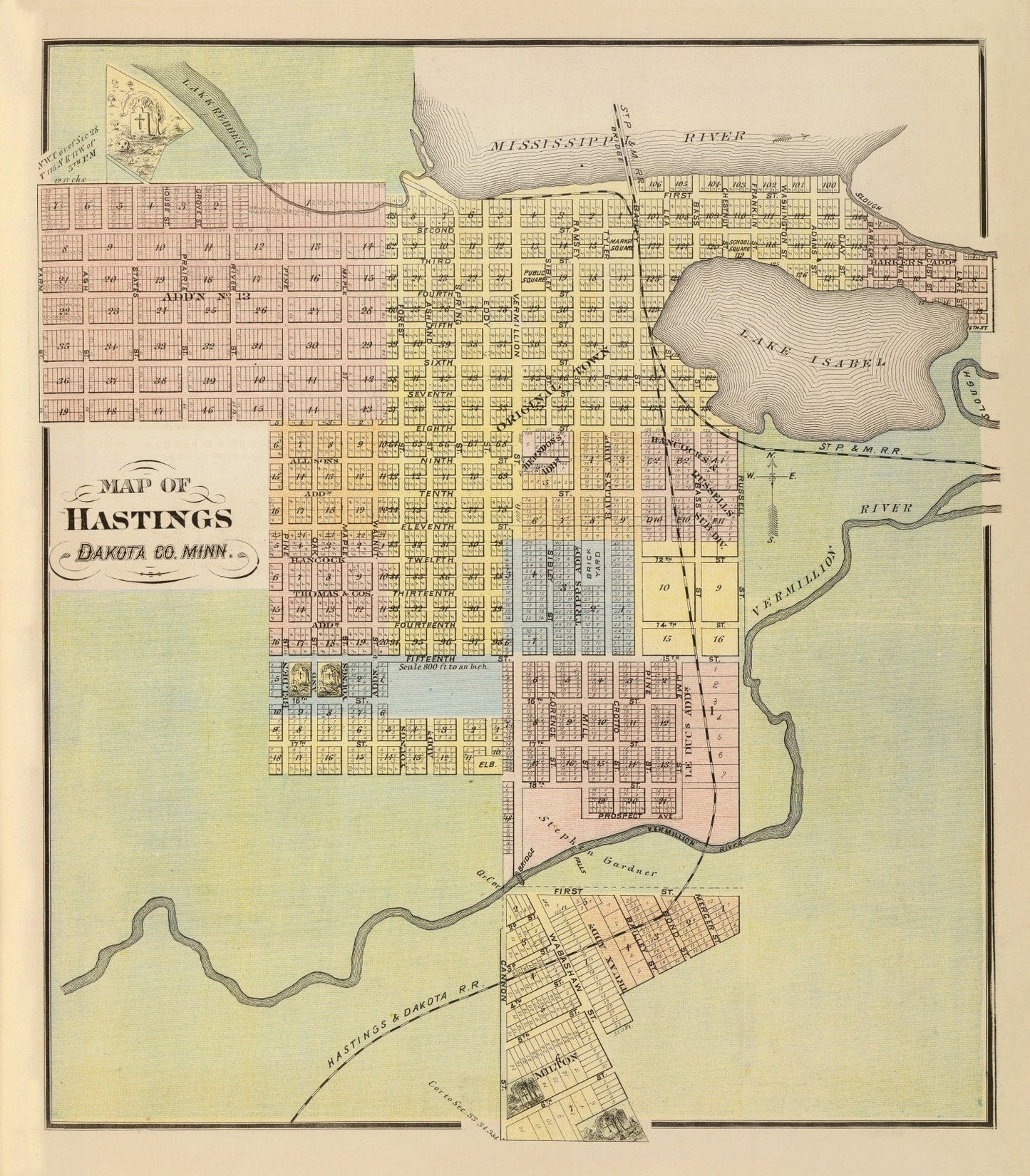 Vintage Map of Hastings, Minnesota, 1874