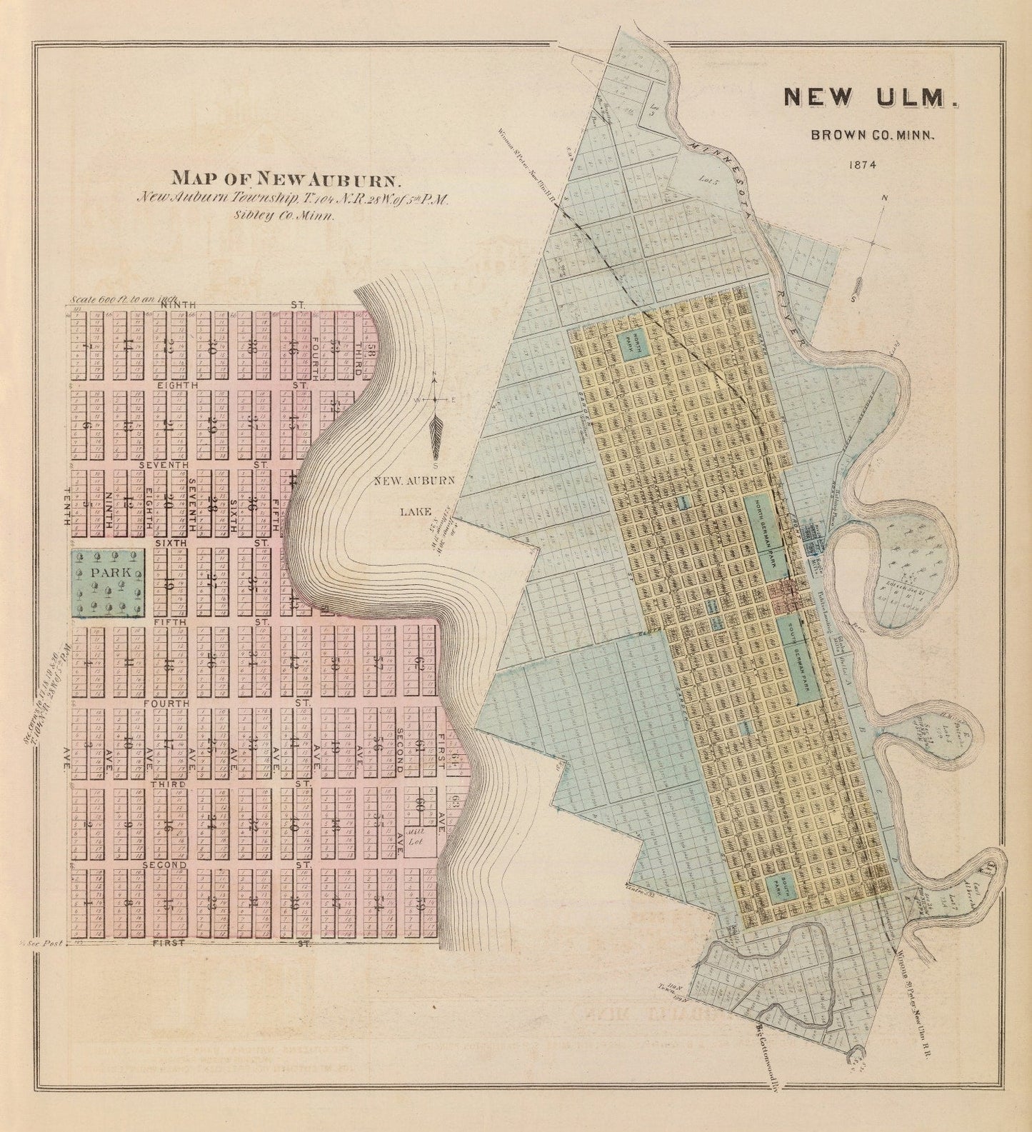 Vintage Map of New Auburn, Minnesota, 1874