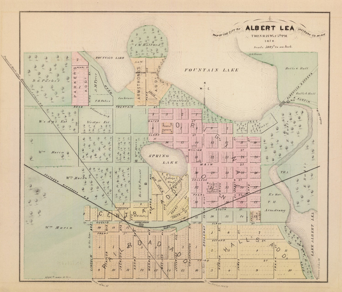 Vintage Map of Albert Lea, Minnesota, 1874