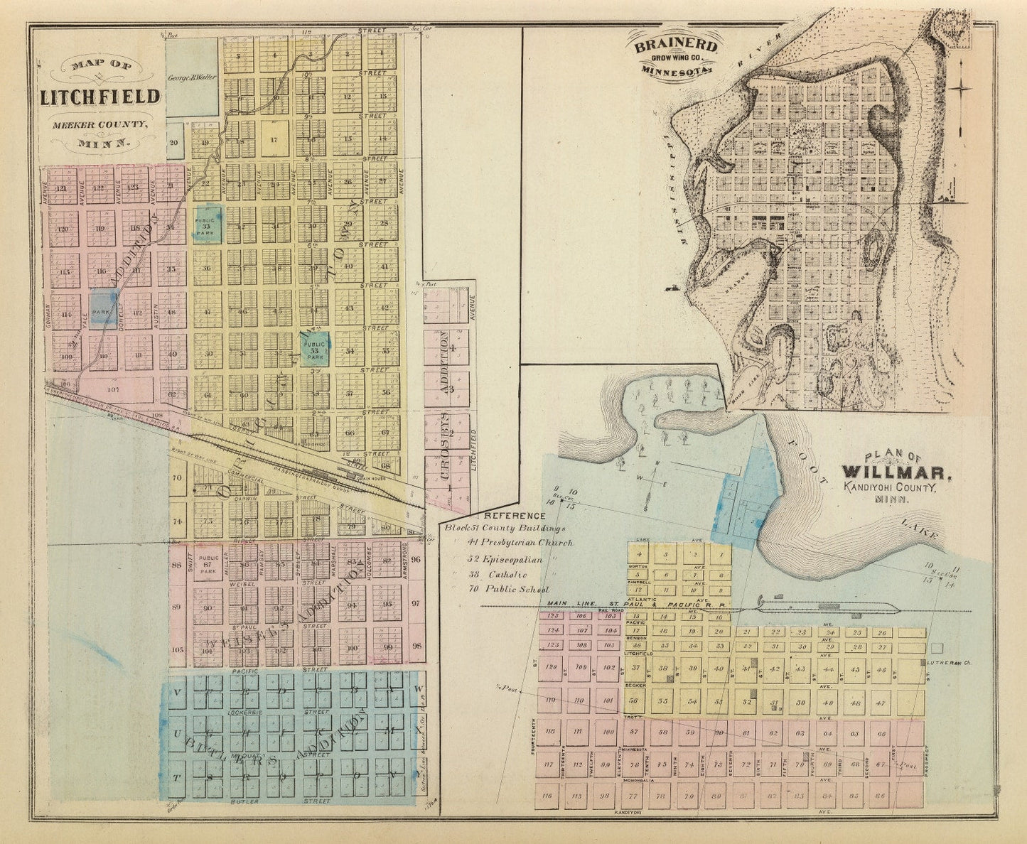 Vintage Map of Litchfield, Minnesota, 1874