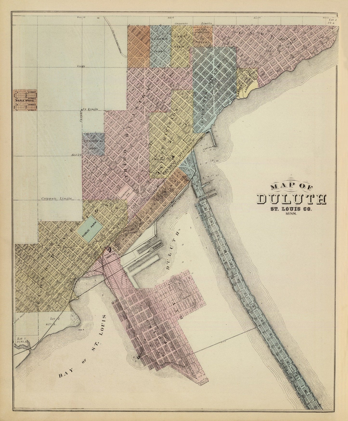 Vintage Map of Duluth, Minnesota, 1874