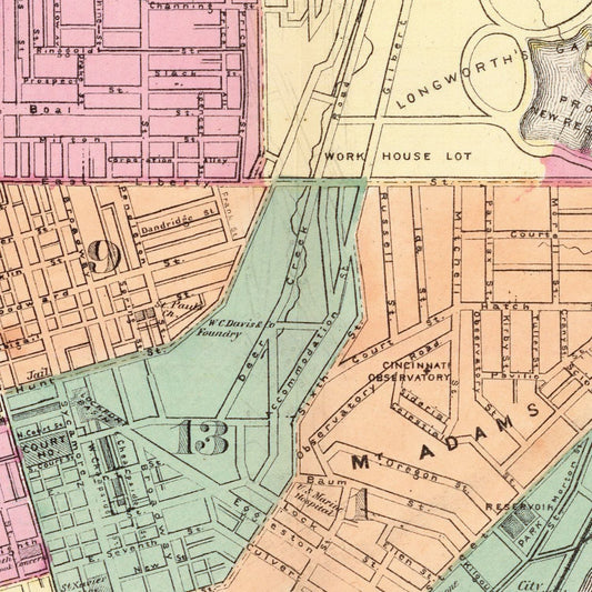 Vintage Map of Cincinnati, Ohio, 1872
