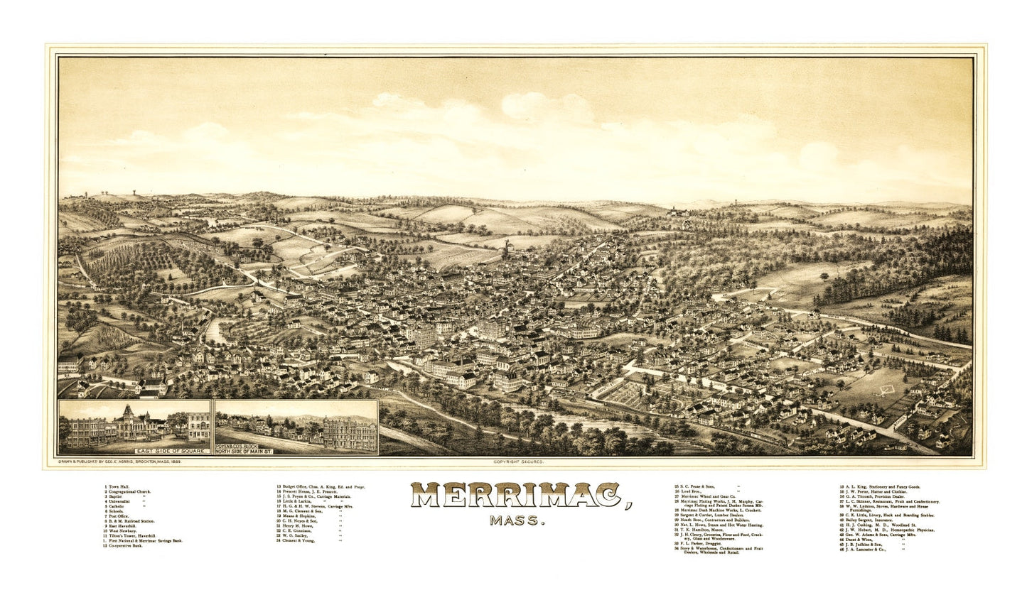 Vintage Map of Merrimac, Massachusetts, 1889
