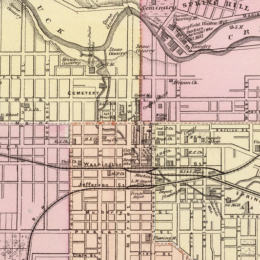Vintage Map of Springfield, Ohio, 1872