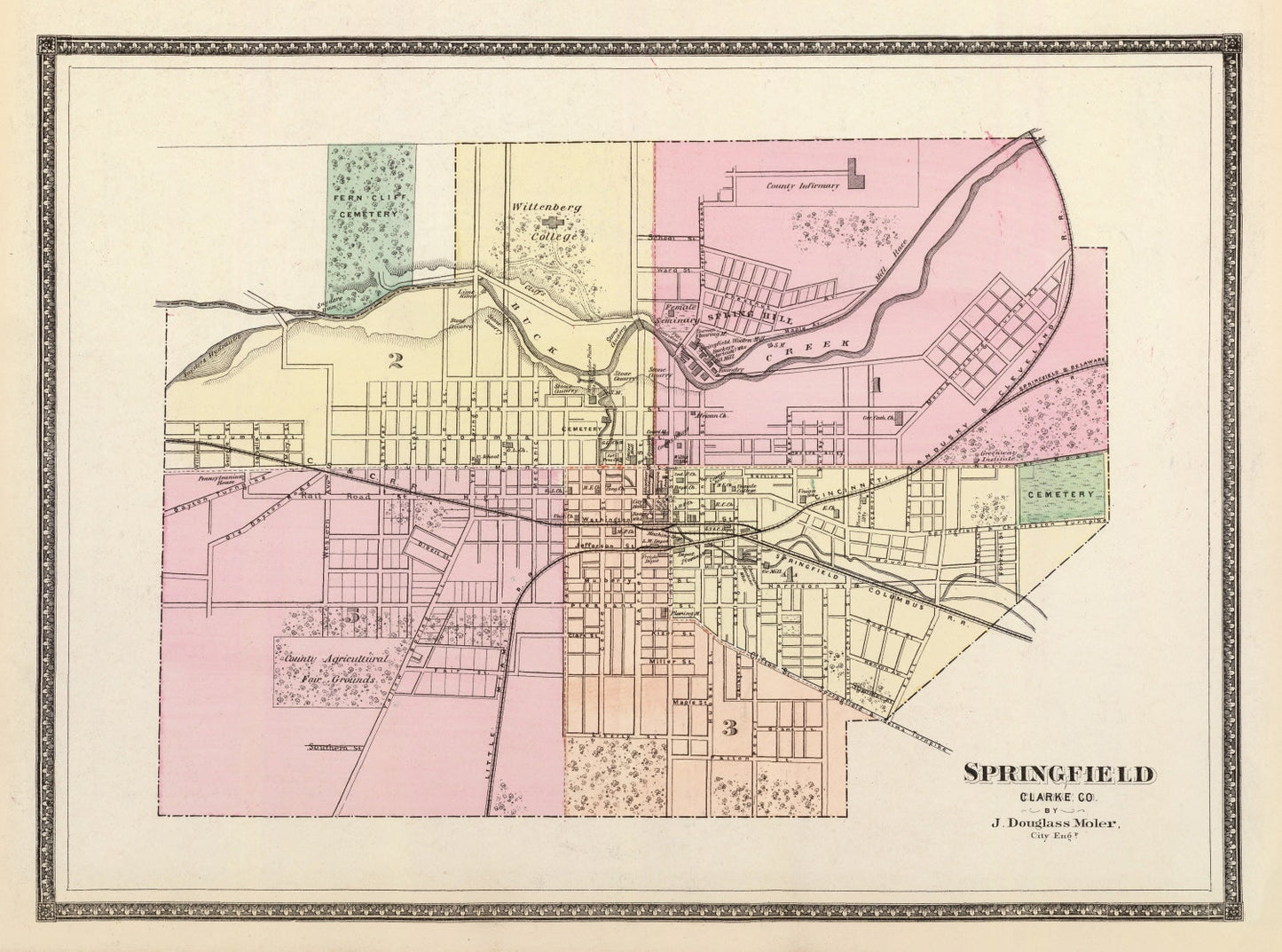 Vintage Map of Springfield, Ohio, 1872