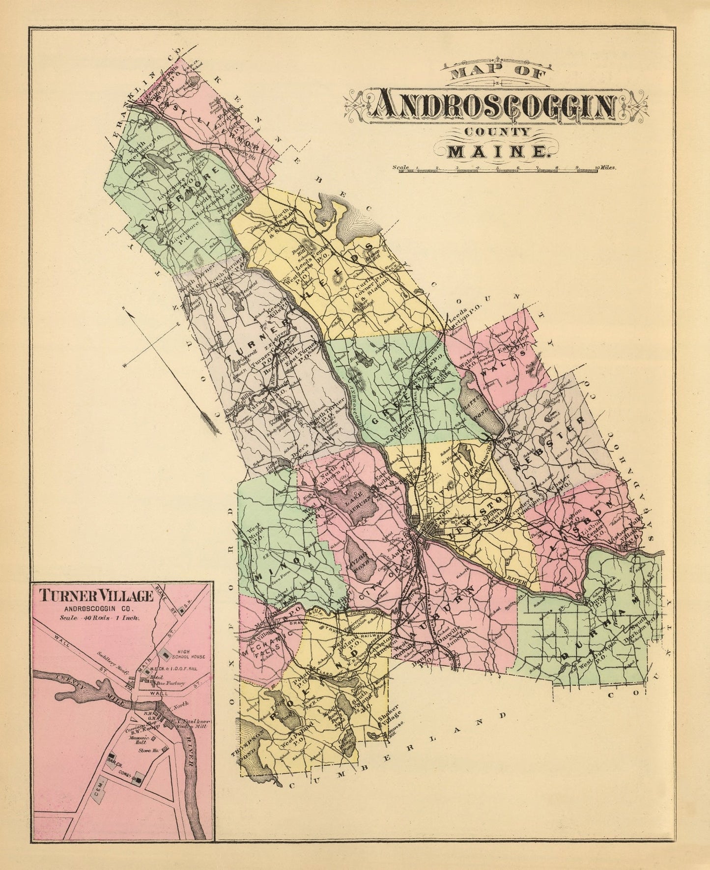 Vintage Map of Turner, Maine, 1894