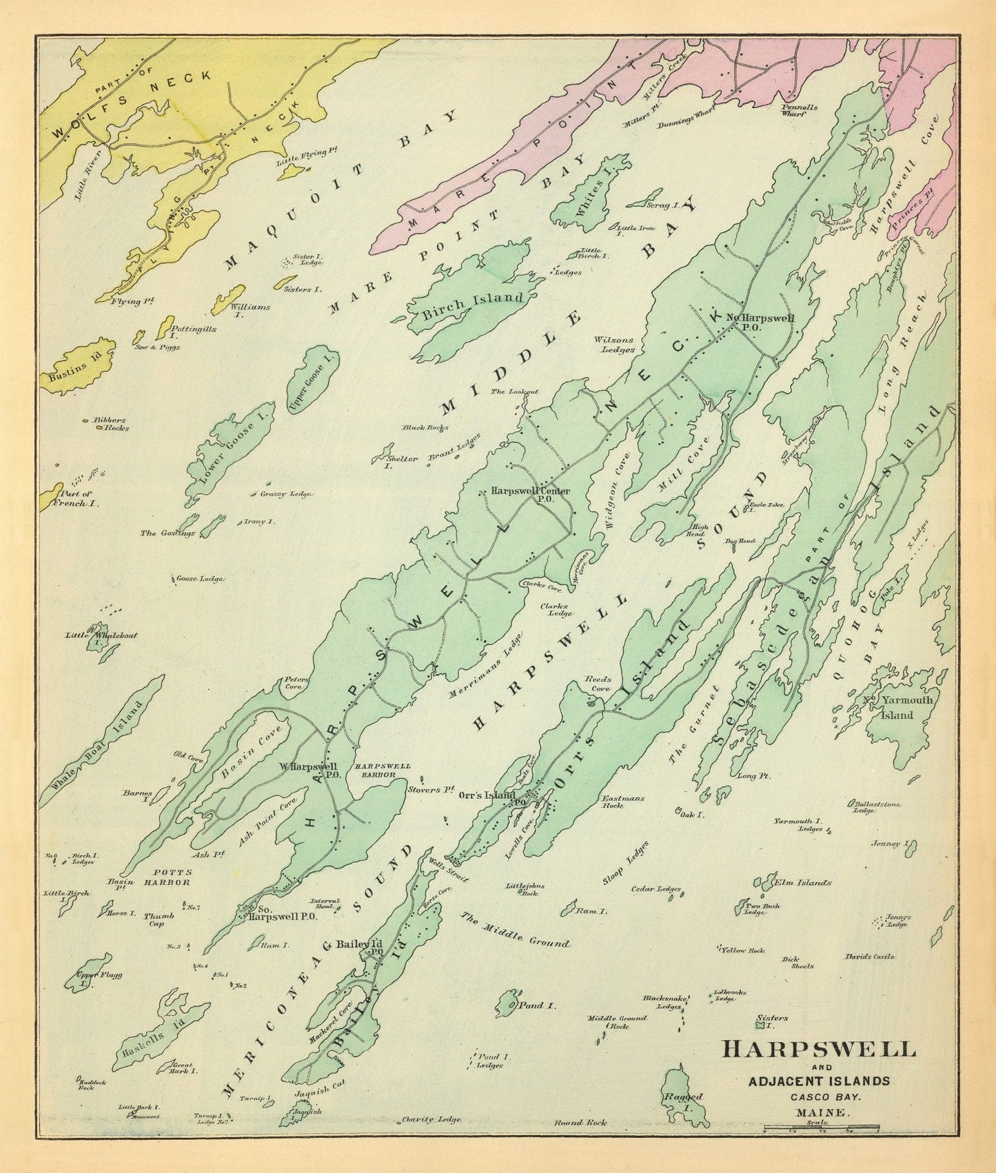Vintage Map of Harpswell, Maine, 1894