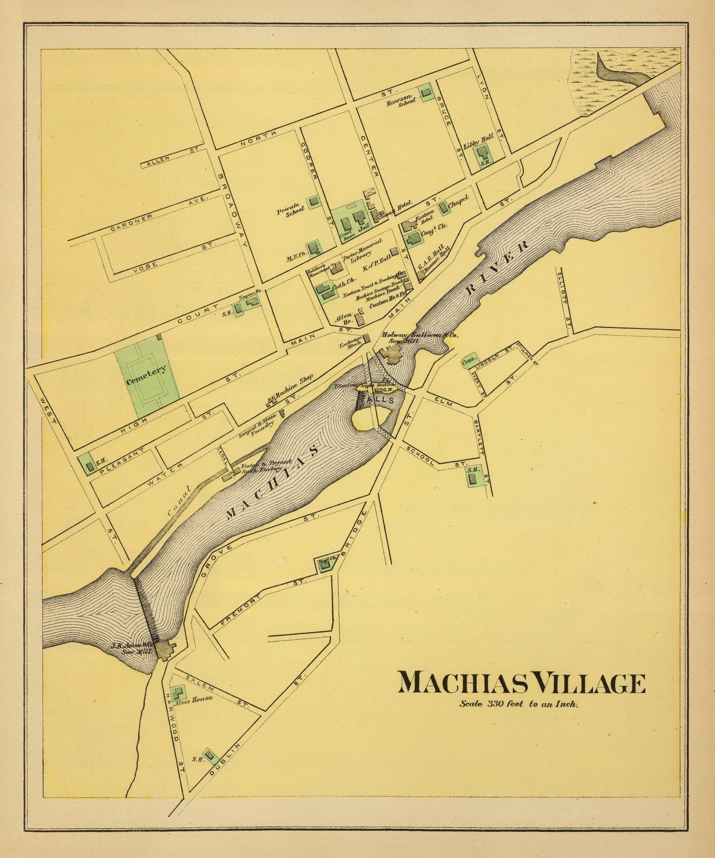 Vintage Map of Machias, Maine, 1894