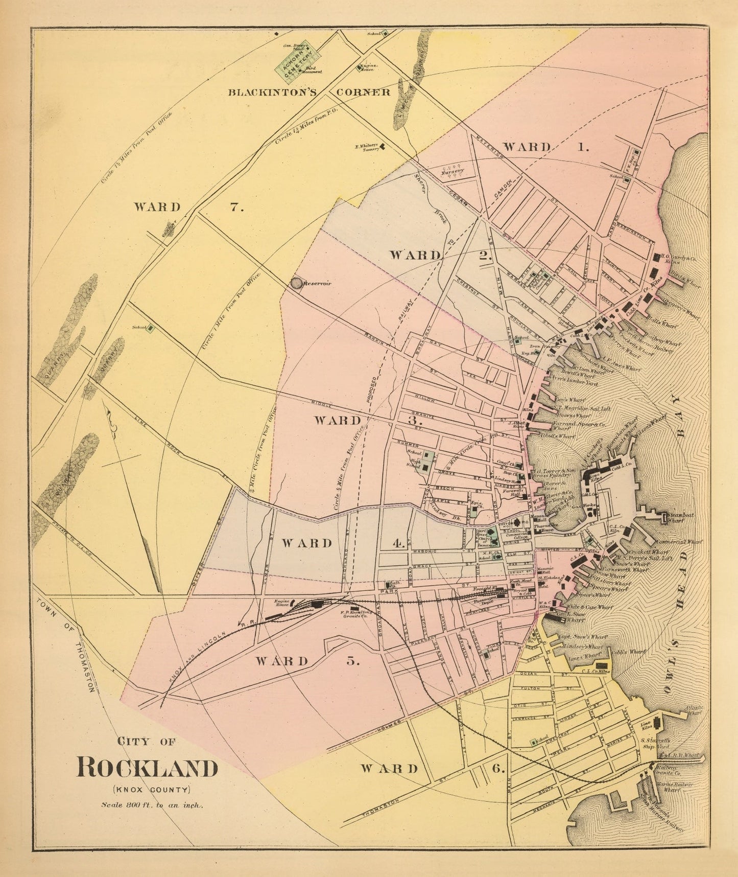 Vintage Map of Rockland, Maine, 1894
